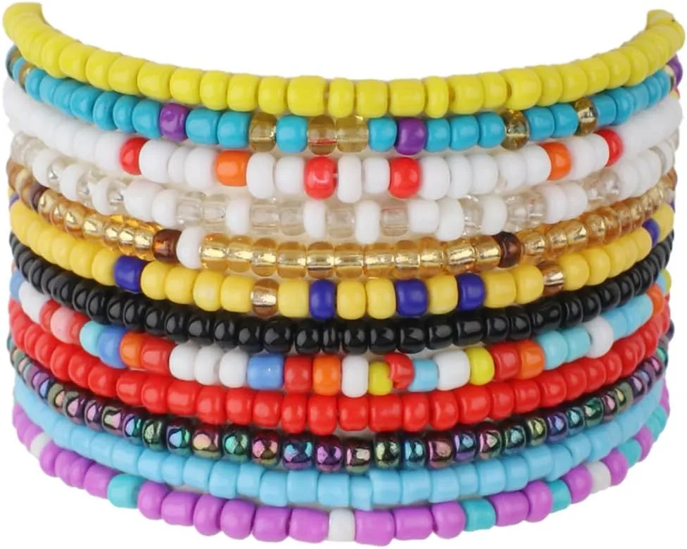 12/20Pcs Boho Elastic Stackable Beaded Ankle Bracelets for Women Summer Bohemian Colorful Style Multilayer Handmade Beaded Foot Anklets Chain Beach Jewelry Set