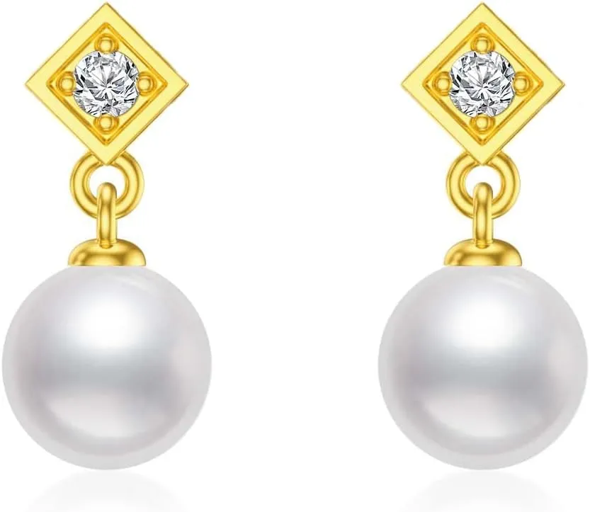 14K Gold Pearl Earrings for Women Solid Gold Freshwater Cultured Pearl Dangle Drop Earrings, Birthday Jewelry Gift for Her