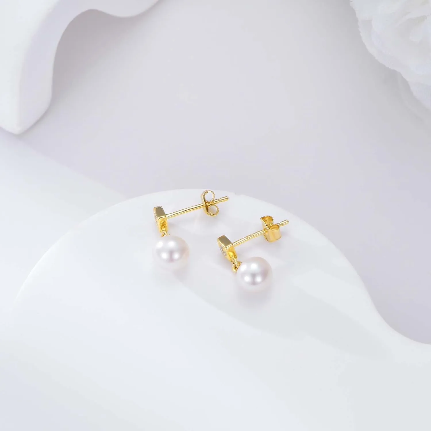 14K Gold Pearl Earrings for Women Solid Gold Freshwater Cultured Pearl Dangle Drop Earrings, Birthday Jewelry Gift for Her