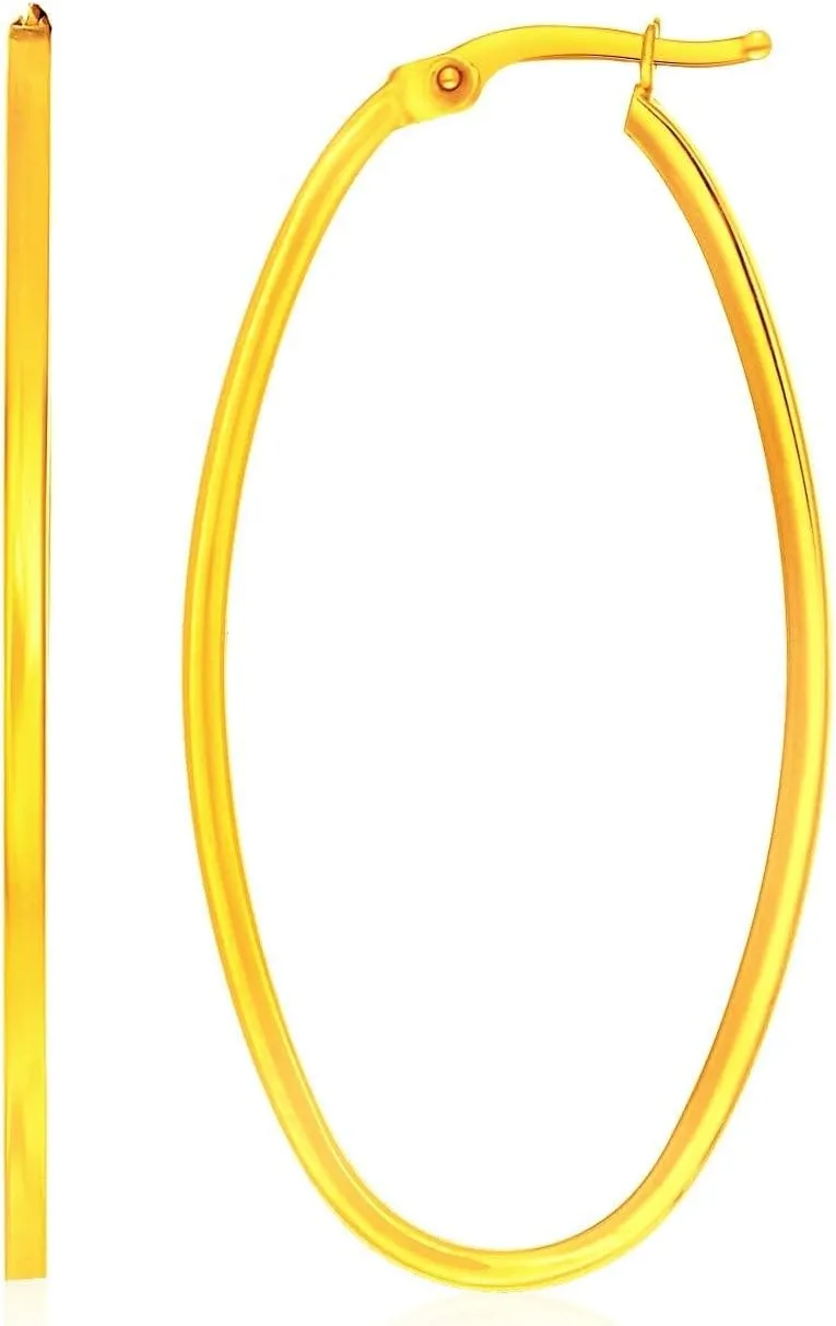 14k Yellow Gold Slim Oval Shape Hoop Earrings