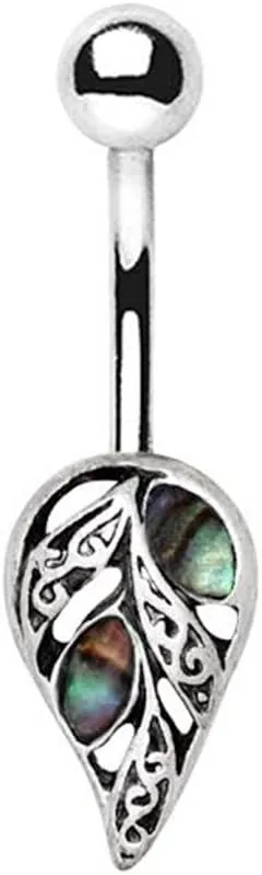316L Stainless Steel Leaf with Abalone Shell WildKlass Navel Ring