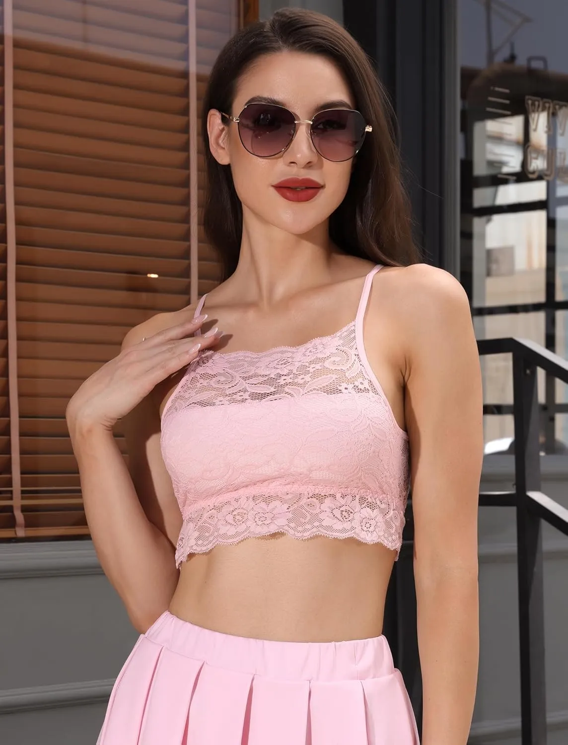 ABAFIP Women's Lace Cami Crop Top Spaghetti Strap Keyhole Cutout Back Sheer Camisole Tanks Going Out Tops