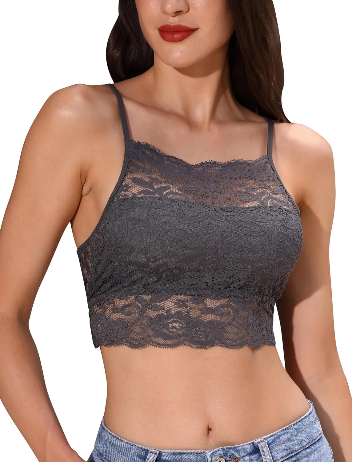 ABAFIP Women's Lace Cami Crop Top Spaghetti Strap Keyhole Cutout Back Sheer Camisole Tanks Going Out Tops