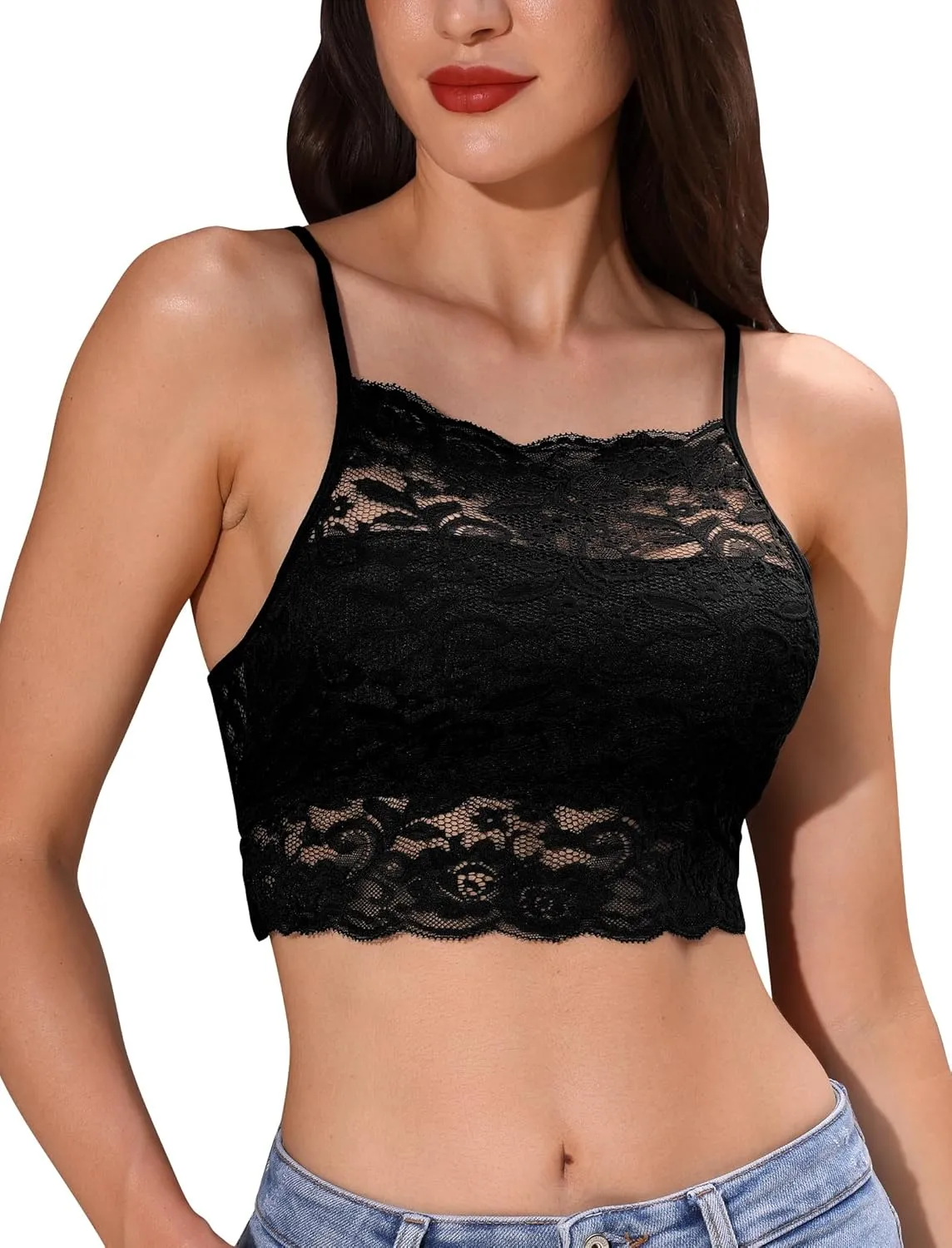 ABAFIP Women's Lace Cami Crop Top Spaghetti Strap Keyhole Cutout Back Sheer Camisole Tanks Going Out Tops