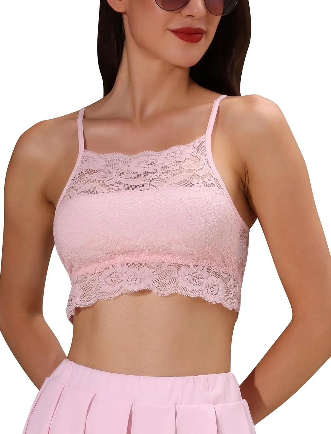 ABAFIP Women's Lace Cami Crop Top Spaghetti Strap Keyhole Cutout Back Sheer Camisole Tanks Going Out Tops