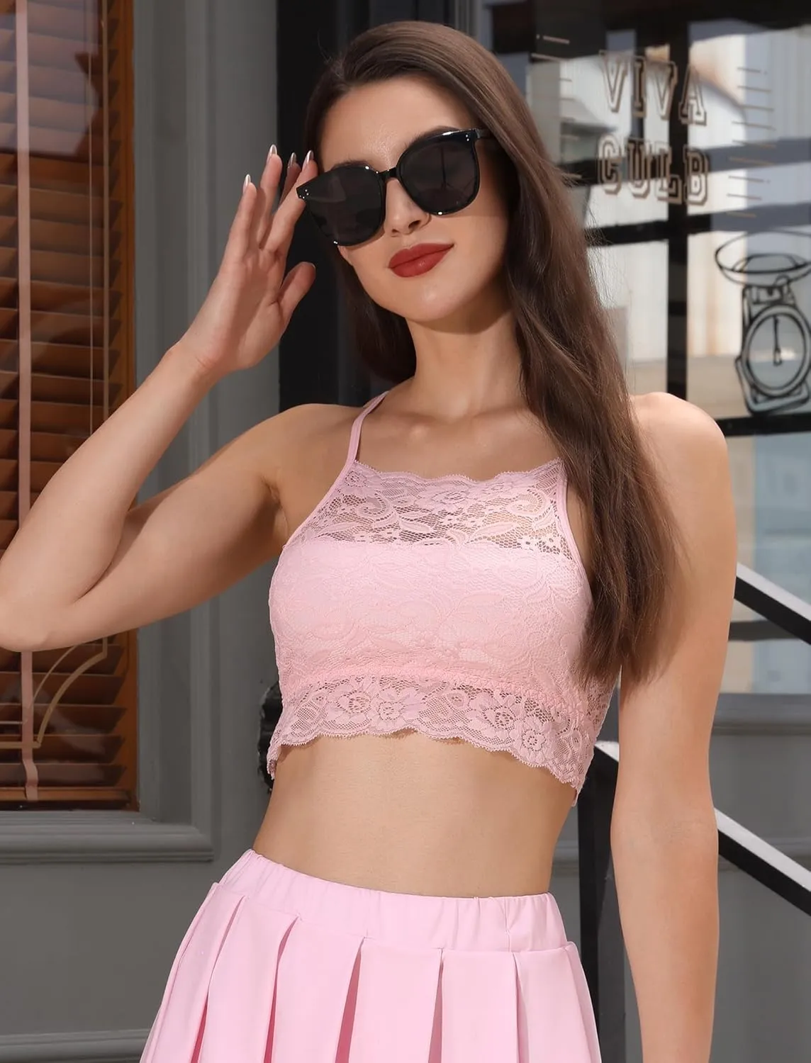 ABAFIP Women's Lace Cami Crop Top Spaghetti Strap Keyhole Cutout Back Sheer Camisole Tanks Going Out Tops
