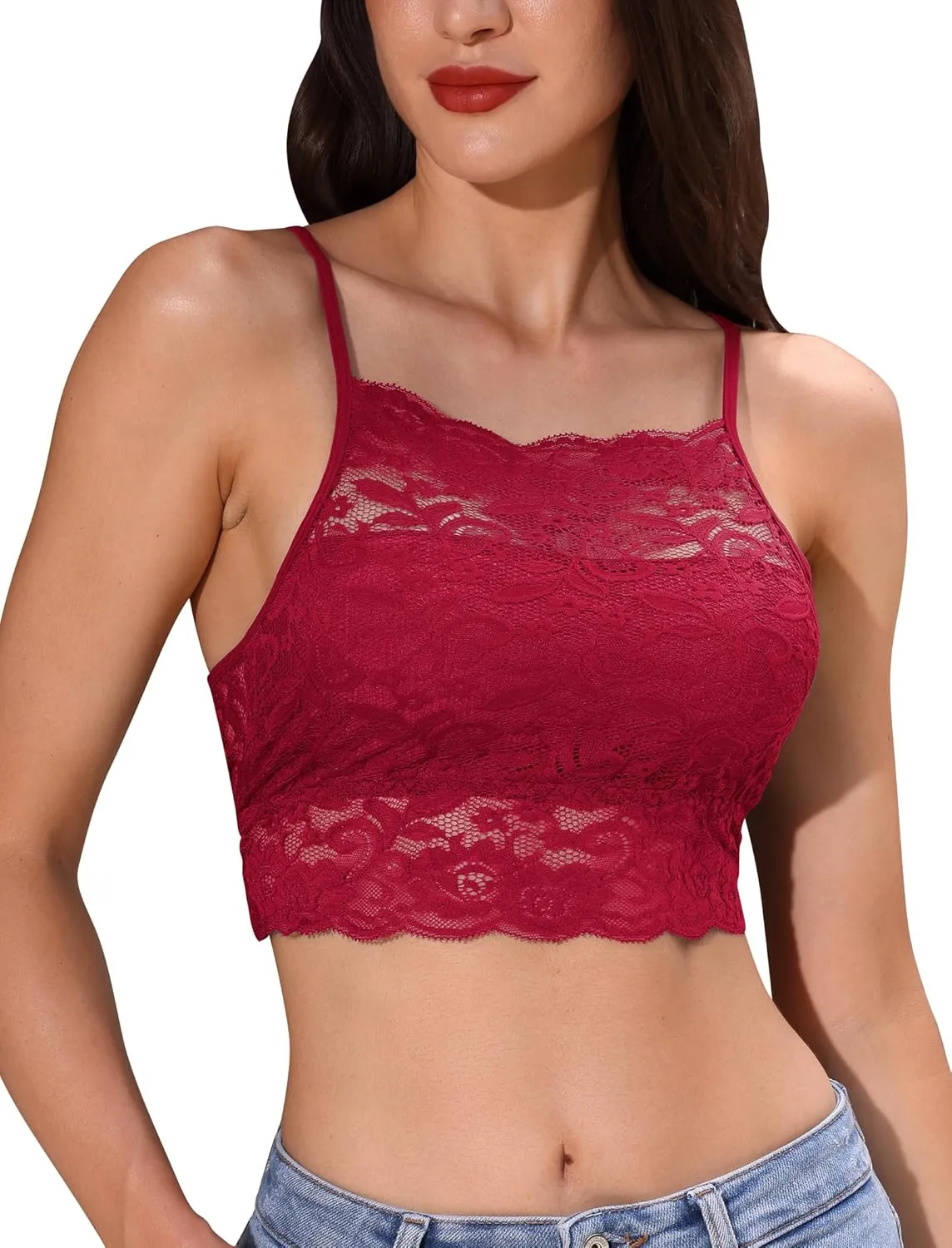 ABAFIP Women's Lace Cami Crop Top Spaghetti Strap Keyhole Cutout Back Sheer Camisole Tanks Going Out Tops