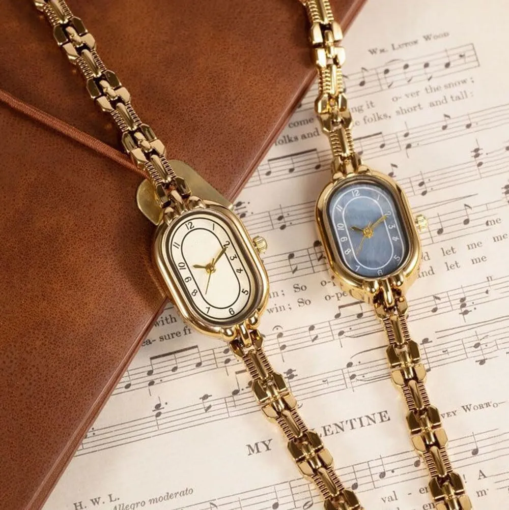 ADSBIAOYE Gold Watches for Women Dainty Vintage Oval Small Bracelet Watch Stainless Steel Waterproof Fashion Ladies Dress Quartz Watch