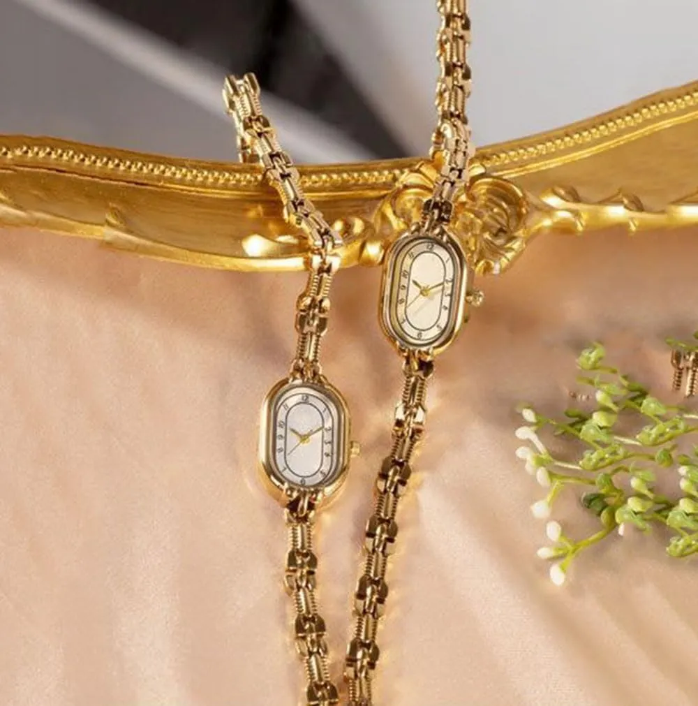 ADSBIAOYE Gold Watches for Women Dainty Vintage Oval Small Bracelet Watch Stainless Steel Waterproof Fashion Ladies Dress Quartz Watch