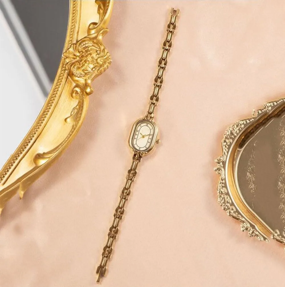 ADSBIAOYE Gold Watches for Women Dainty Vintage Oval Small Bracelet Watch Stainless Steel Waterproof Fashion Ladies Dress Quartz Watch