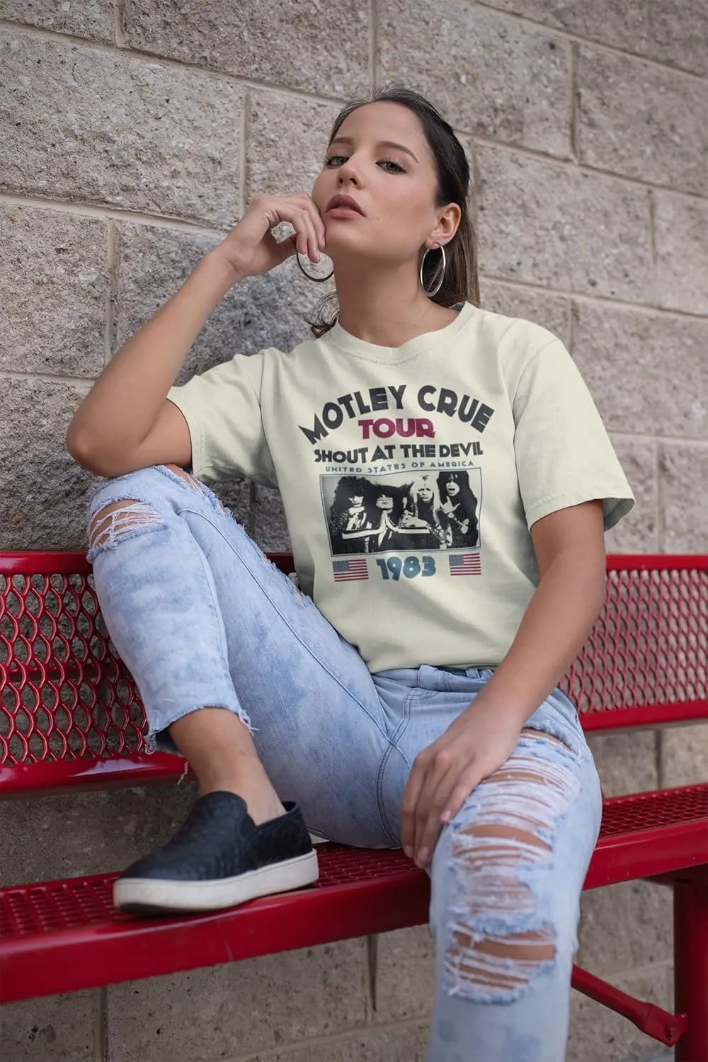 American Classics Motley Crue 80s Hair Band 1983 Shout at The Devil Tour Adult Short Sleeve T-Shirt Graphic Tee