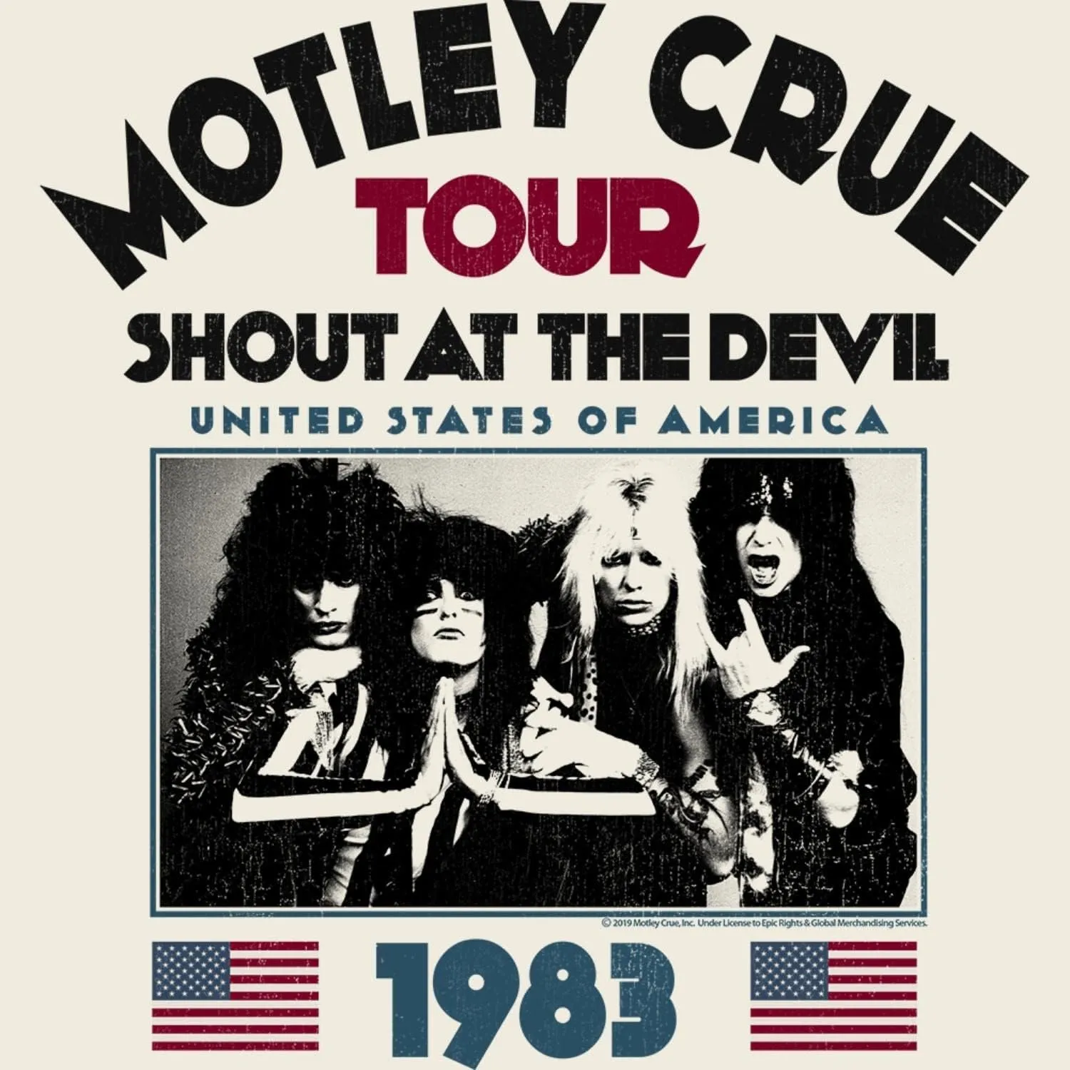 American Classics Motley Crue 80s Hair Band 1983 Shout at The Devil Tour Adult Short Sleeve T-Shirt Graphic Tee