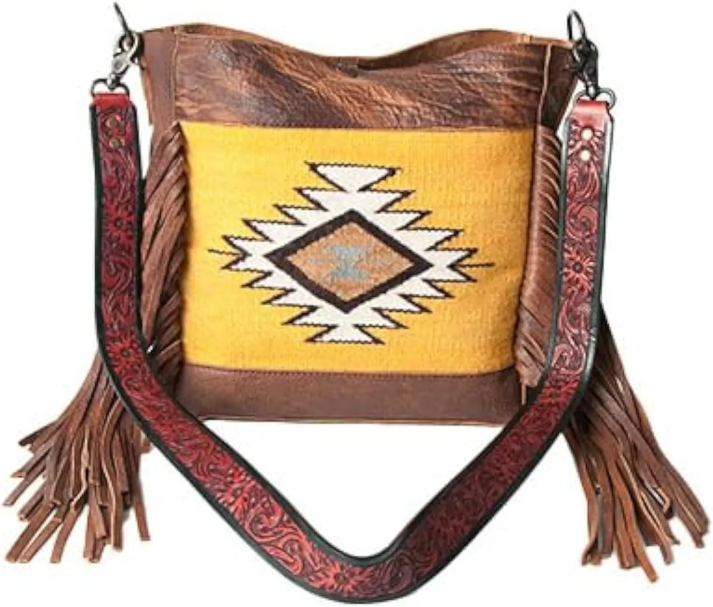 American Darling Large Crossbody Messenger Bag ADBG624A Wool Saddle Blanket, Genuine Leather, Western, Boho, Fringe