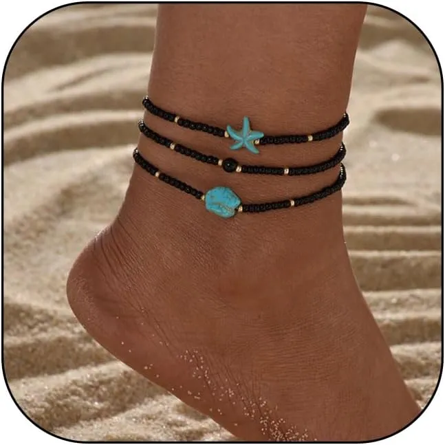 Ankle Bracelets for Women Waterproof Heart Beaded Anklet Layered Elastic Beaded Anklet Boho Beach Stretchy Anklets Foot Jewelry for Beach Accessories for Summer