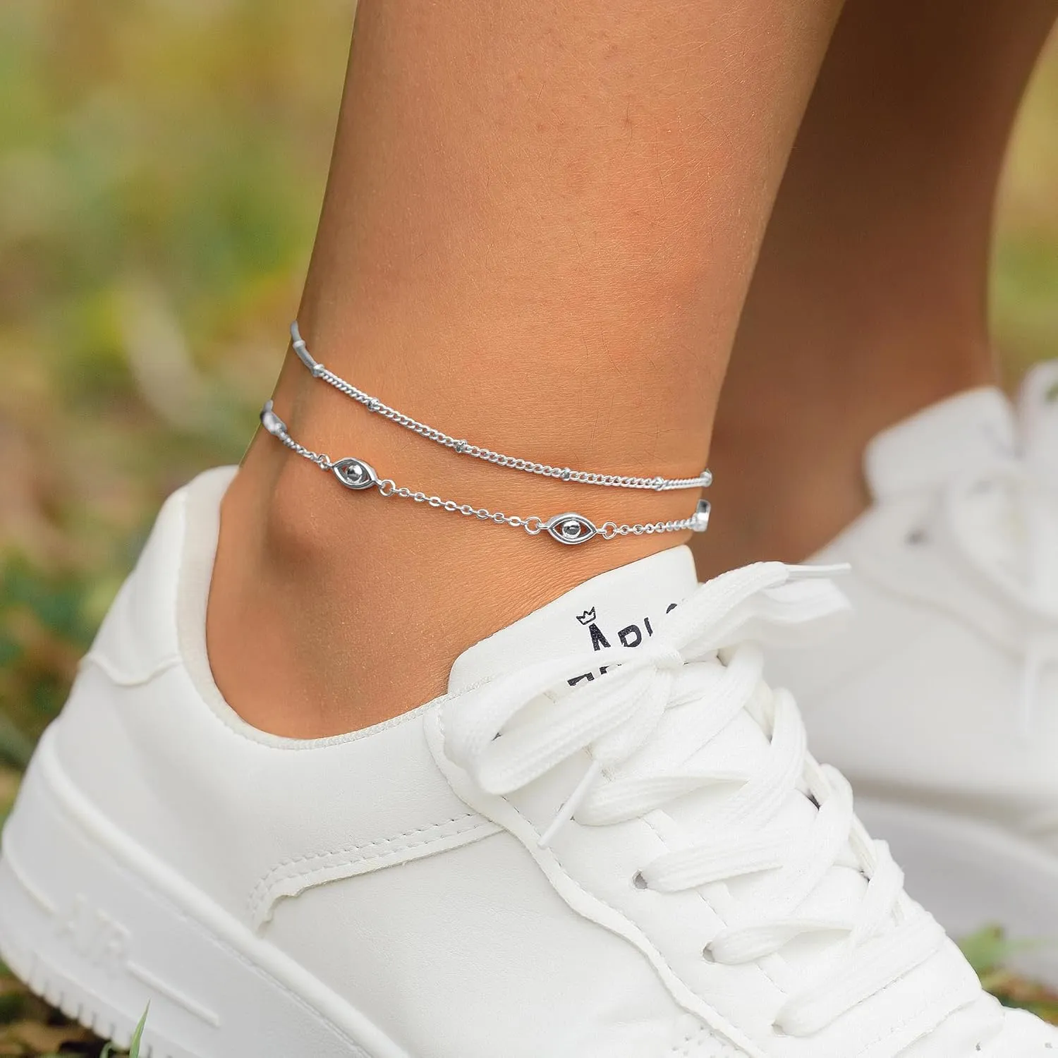 Anklets for Women 18K Gold Silver Plated Ankle Bracelets Waterproof Beaded Chain Dainty Layered Summer Beach Foot Jewelry Adjustable 2Pcs