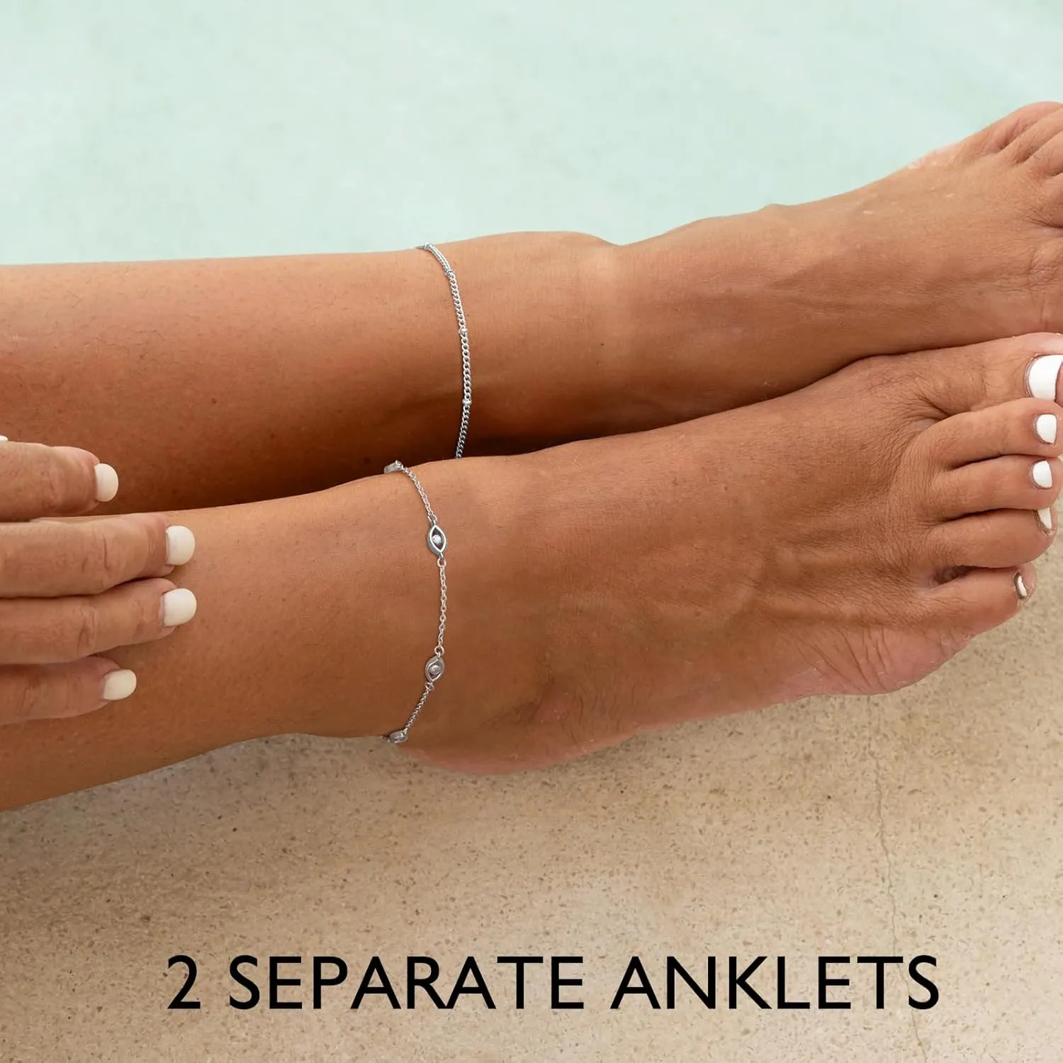 Anklets for Women 18K Gold Silver Plated Ankle Bracelets Waterproof Beaded Chain Dainty Layered Summer Beach Foot Jewelry Adjustable 2Pcs