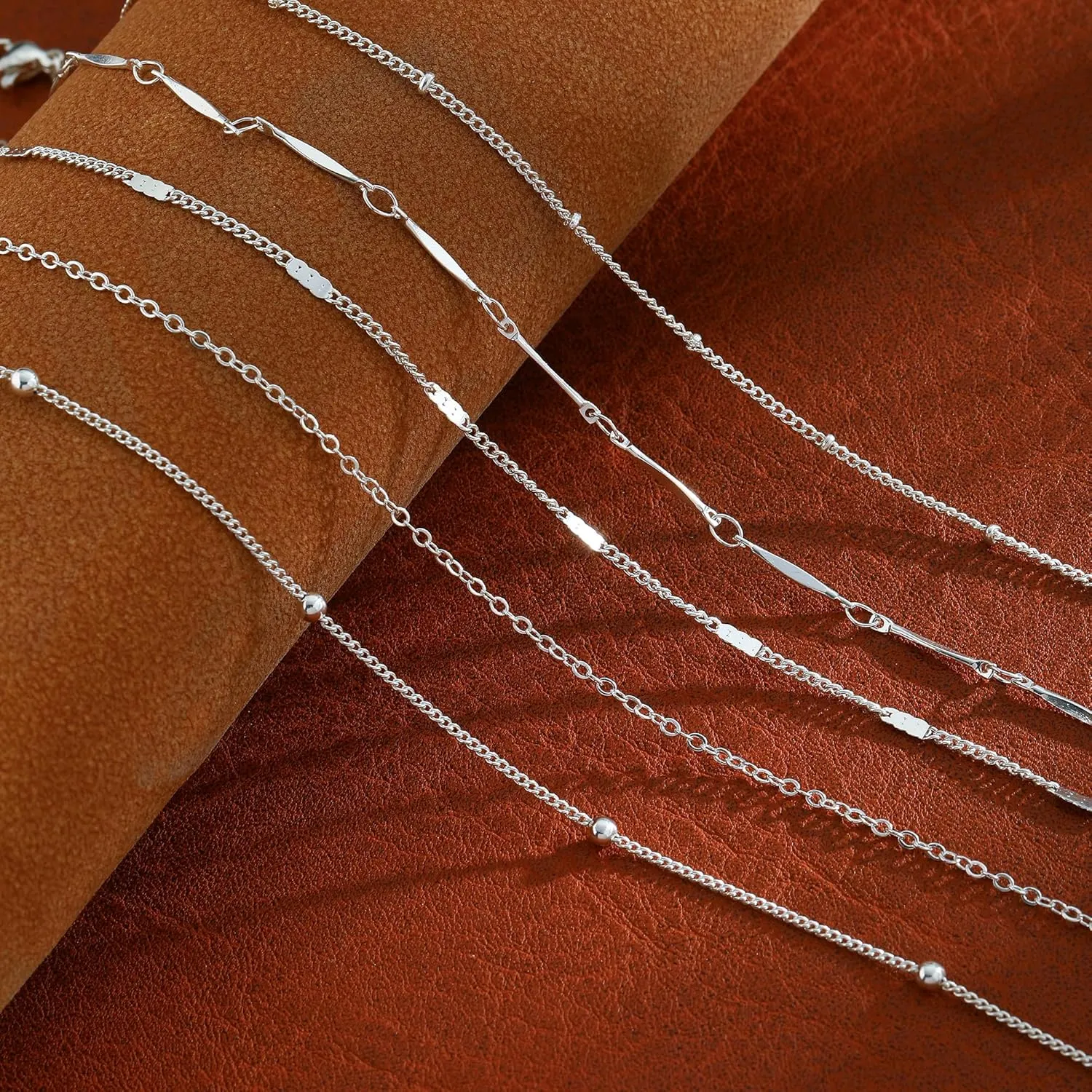 Anklets for Women,Waterproof 14K Gold/Sterling Silver Plated Ankle Bracelets for Women Layered Cuban Herringbone Chain Anklet Bracelet Set Beach Jewelry