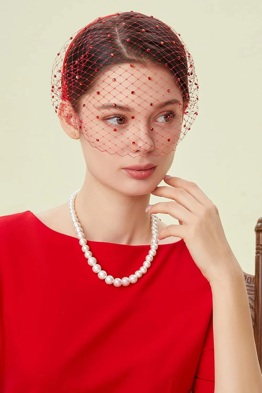 BABEYOND 1920s Flapper Fascinator Mesh Veil Headband Bridal Wedding Tea Party Fascinator Veil with Rhinestone for Women