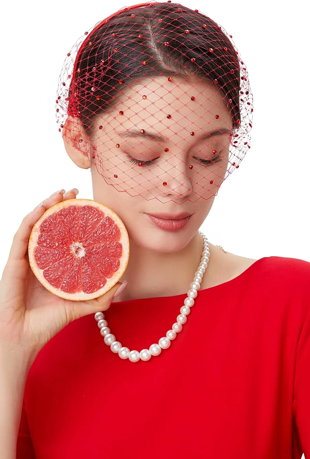 BABEYOND 1920s Flapper Fascinator Mesh Veil Headband Bridal Wedding Tea Party Fascinator Veil with Rhinestone for Women
