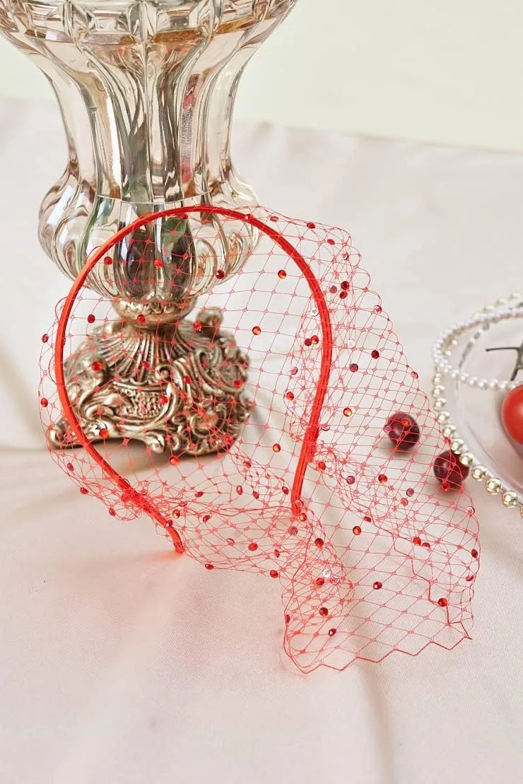 BABEYOND 1920s Flapper Fascinator Mesh Veil Headband Bridal Wedding Tea Party Fascinator Veil with Rhinestone for Women