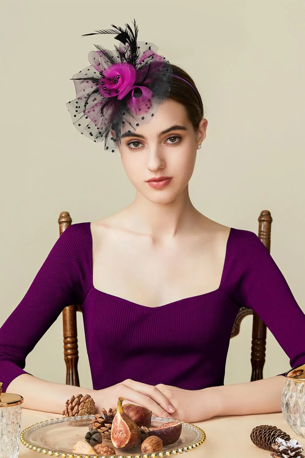 BABEYOND Fascinator Hats for Women Tea Party Hat Kentucky Fascinators Headband Derby Hats Wedding Flower Feathers Hair Clip