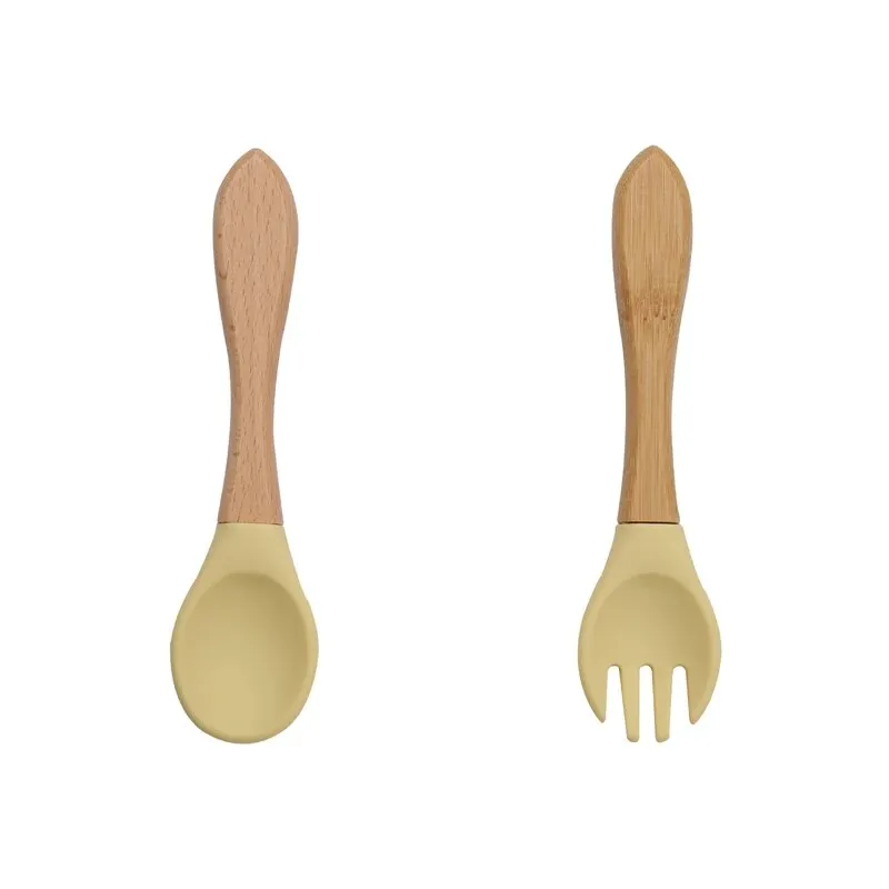 Baby Bamboo Fork Silicone Wooden Feeding Set