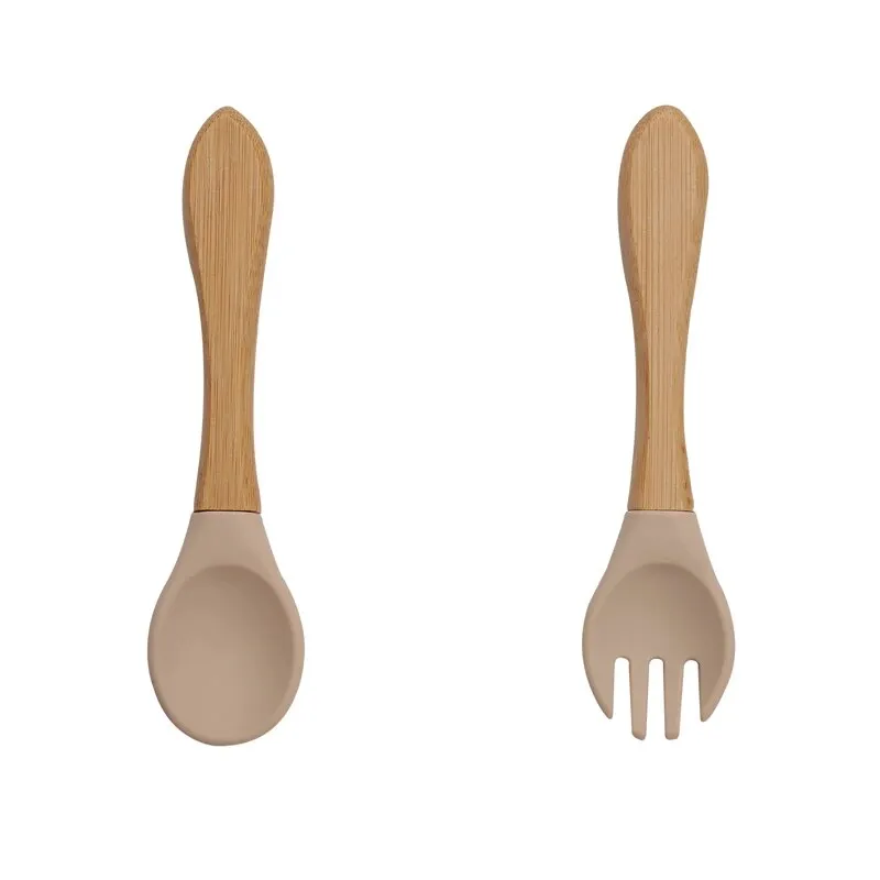 Baby Bamboo Fork Silicone Wooden Feeding Set