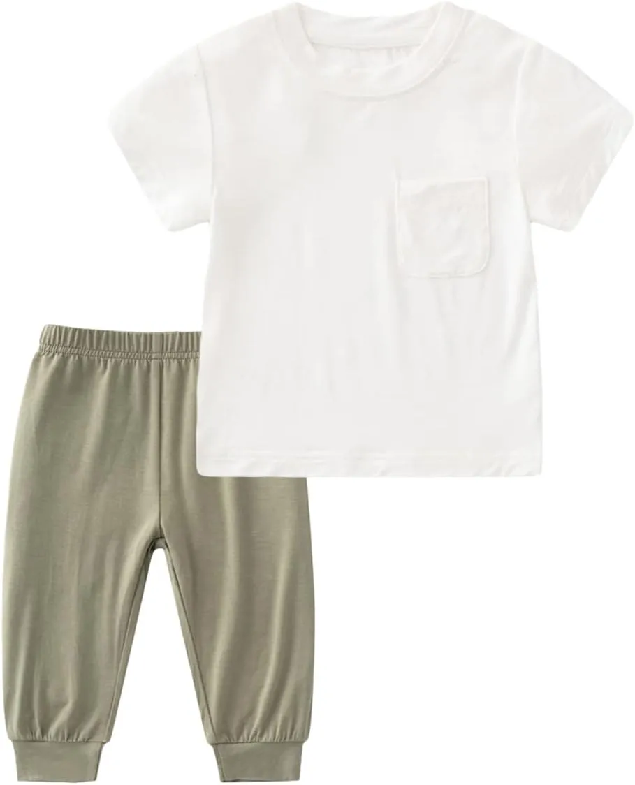 Baby Boys Viscose from Bamboo Clothes Set Infant Toddler Summer 2-Piece Short Sleeve and Pant Set Playwear