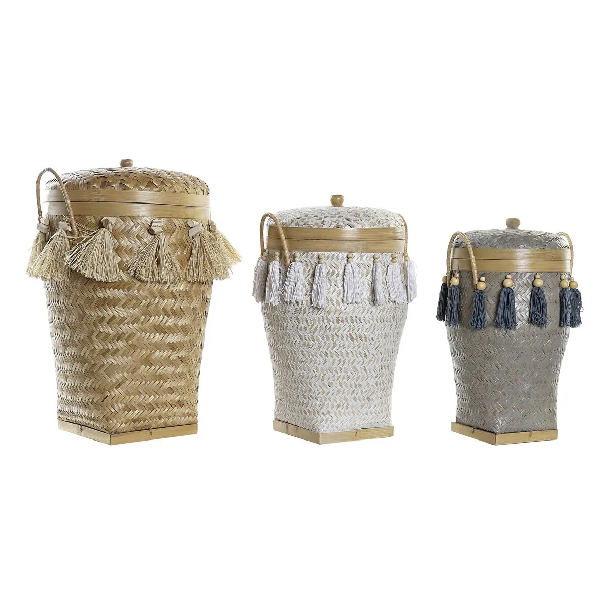 Basket Set Dkd Home Decor 39 x 39 x 55 Cm Bamboo Fringe Boho