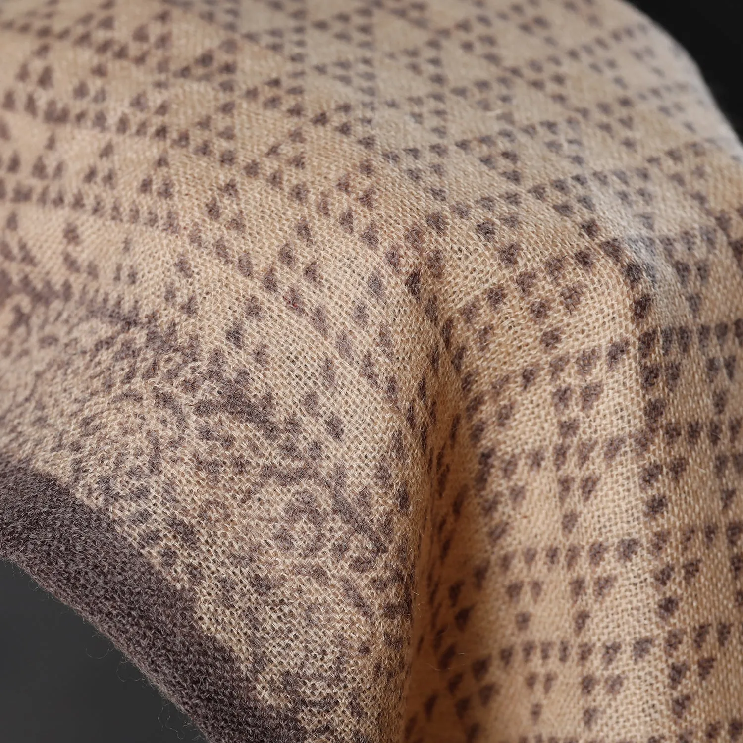 Beige - Bagh Block Printed Natural Dyed Woolen Muffler (61 in)