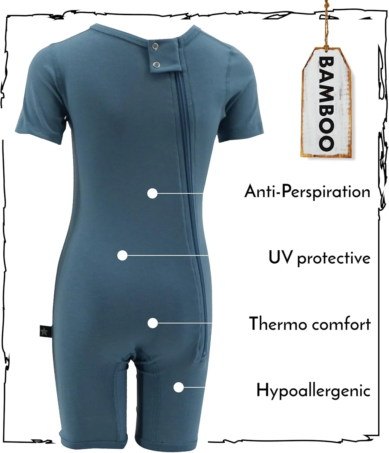 Berlin Body Zipper For Kids | Blue | Onesie Bodyshort With Zipper | Adaptive Clothing For Children With Special Needs