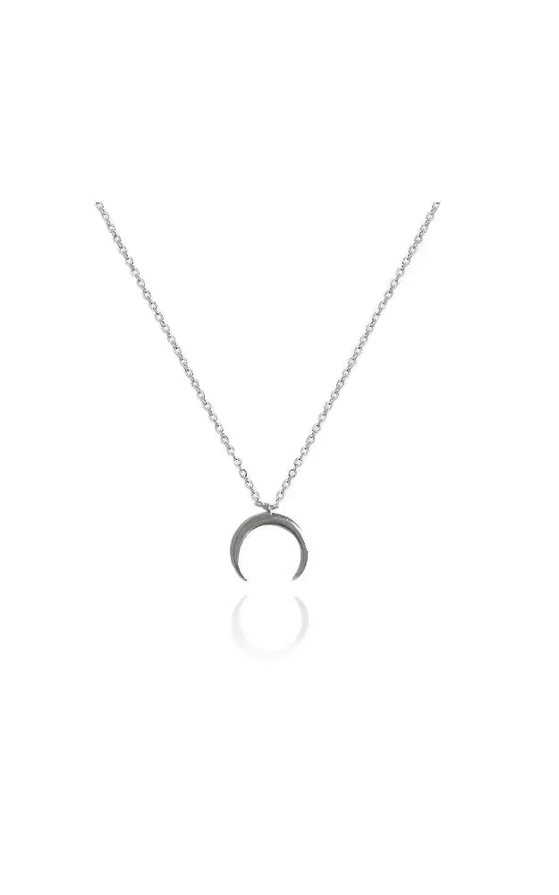 BJNA004RH Rhodium "Crescent Horn" Pendant Necklace