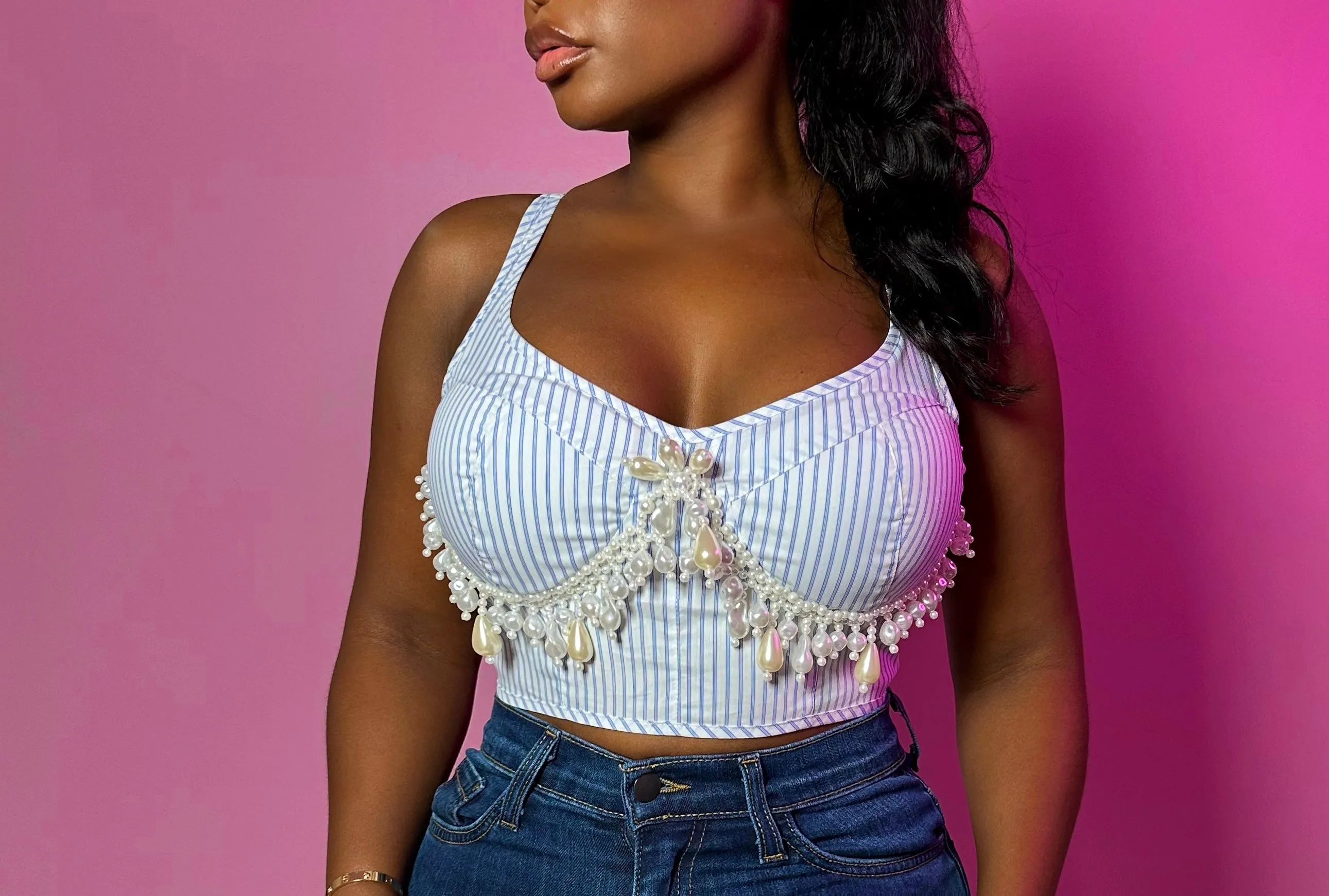 Blue Stripe Pearl Crop