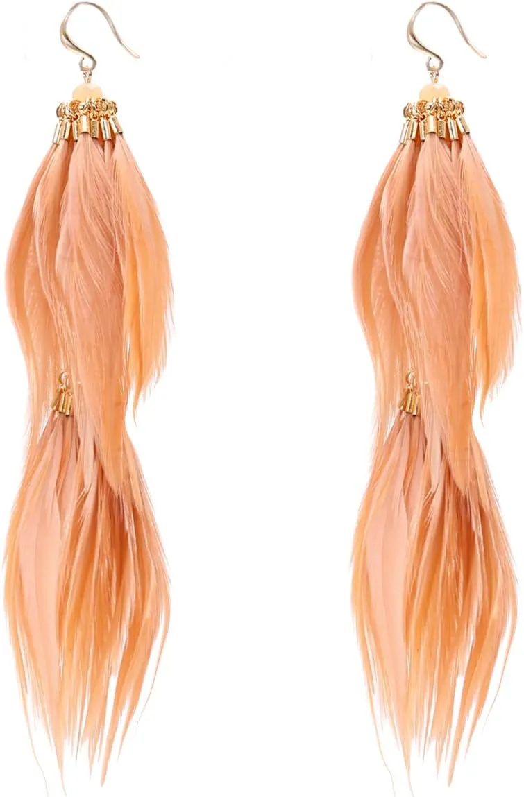 Bohemian Feather Dangle Earrings for Women with Shell Beads Long Tassel Design Drop Earrings