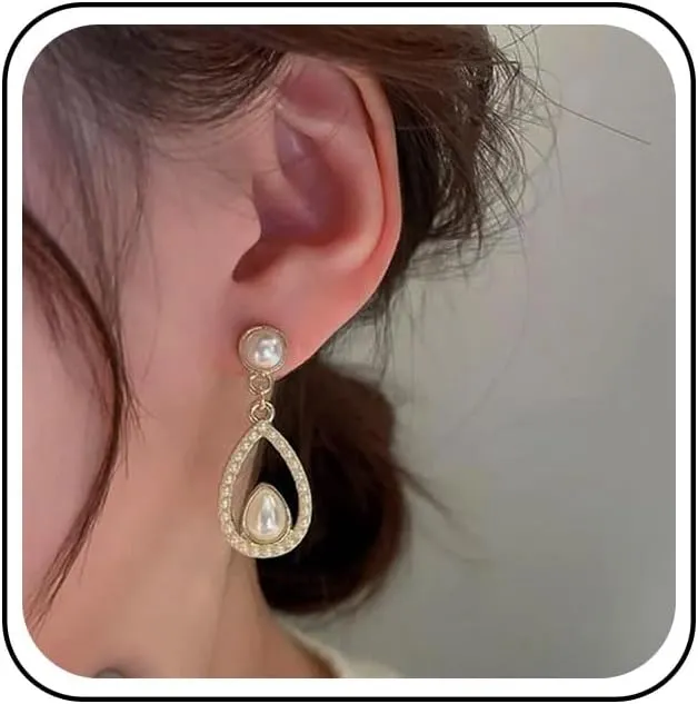 Bohemian Pearl Dangle Earrings Gold Teardrop Pearl Earrings Round White Pearl Stud Earrings Minimalist Pearl Drop Earrings Jewelry for Women