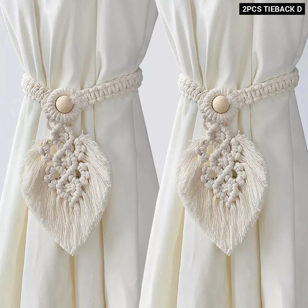 Boho Fringe Macrame Curtain Tiebacks with Bead Decor