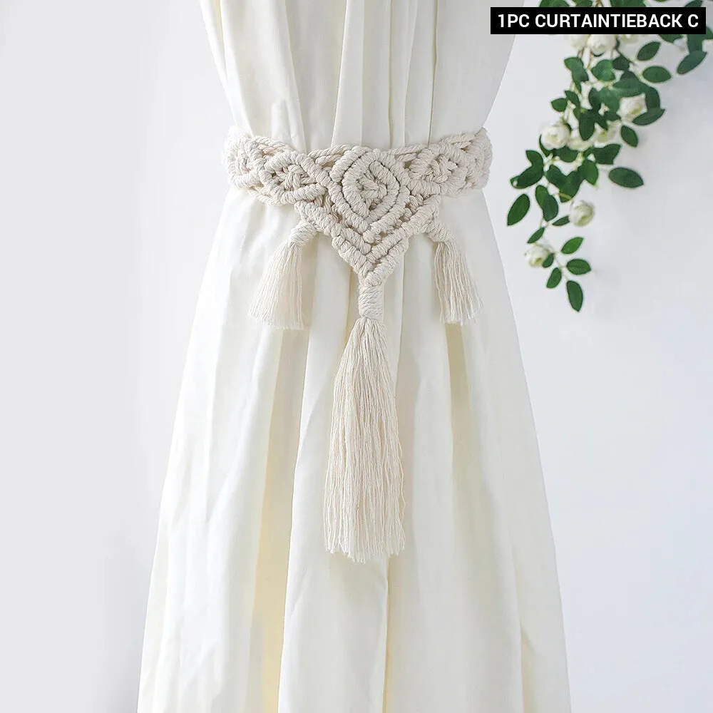 Boho Fringe Macrame Curtain Tiebacks with Bead Decor