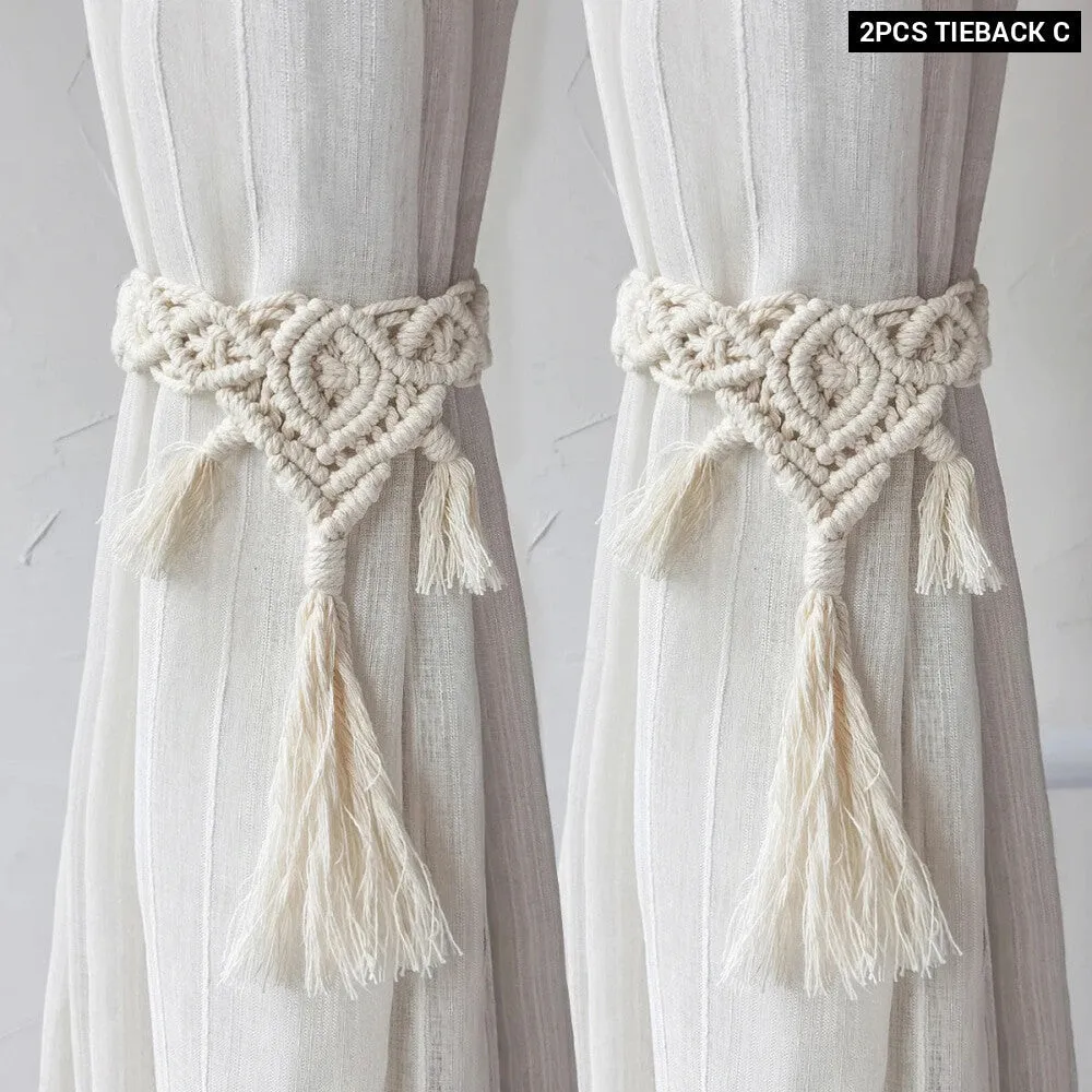 Boho Fringe Macrame Curtain Tiebacks with Bead Decor