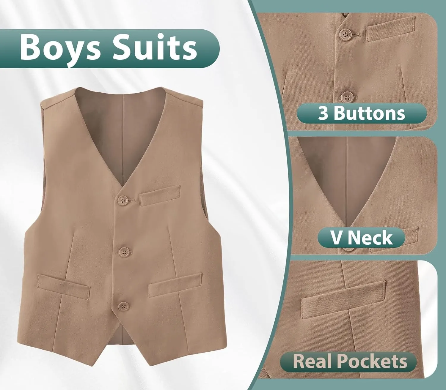 Boys Suits 3 Piece Slim Fit Suit Set Dresswear Ring Bearer Outfit for Boy