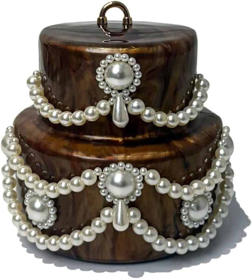 Cake Shaped Acrylic Clutch Pearl Handbags Beaded Evening Bag Mini Clutch Handbag for Wedding Cocktail Party Prom
