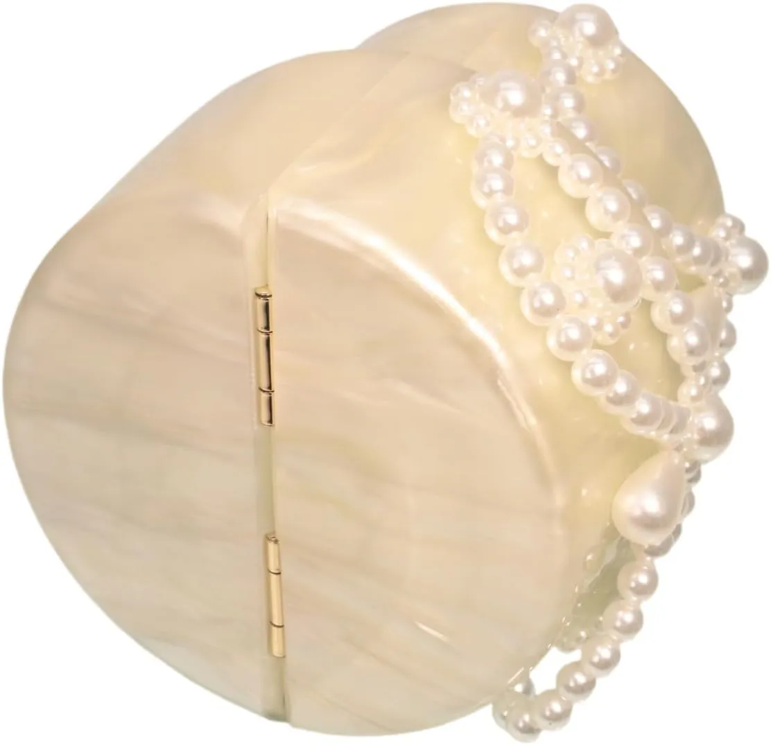 Cake Shaped Acrylic Clutch Pearl Handbags Beaded Evening Bag Mini Clutch Handbag for Wedding Cocktail Party Prom