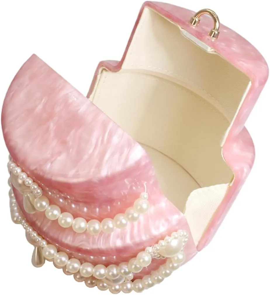 Cake Shaped Acrylic Clutch Pearl Handbags Beaded Evening Bag Mini Clutch Handbag for Wedding Cocktail Party Prom