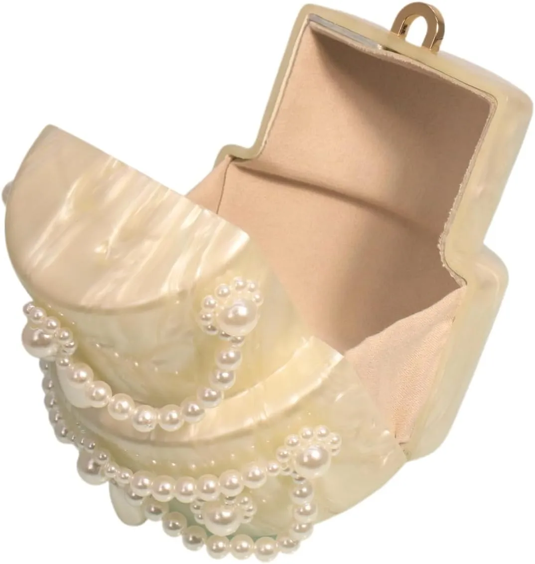 Cake Shaped Acrylic Clutch Pearl Handbags Beaded Evening Bag Mini Clutch Handbag for Wedding Cocktail Party Prom