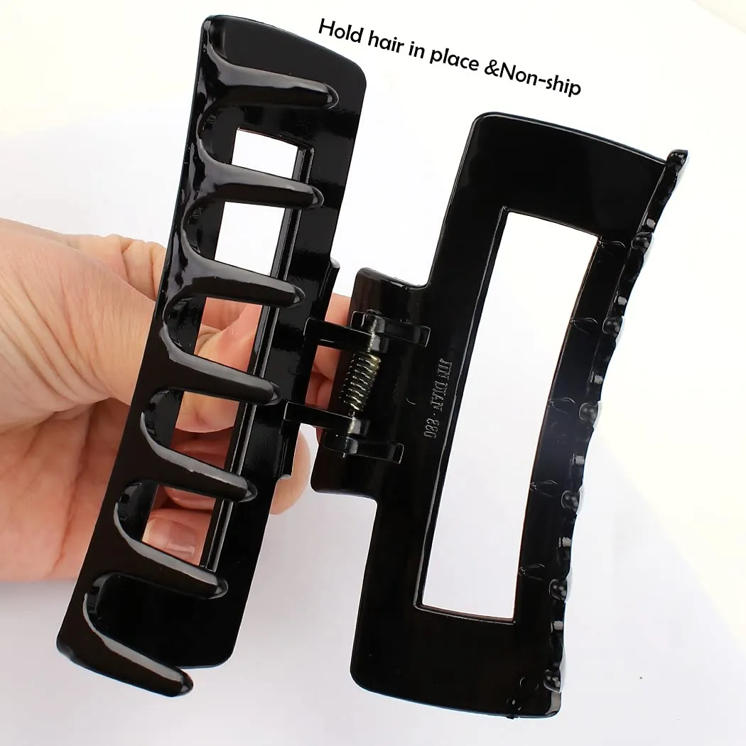 Canitor 4 PCS 4.1 Inch Black Hair Clips - Acrylic Rectangular Women's Barrettes, Jaw Clips for Thick and Thin Hair, Non-slip
