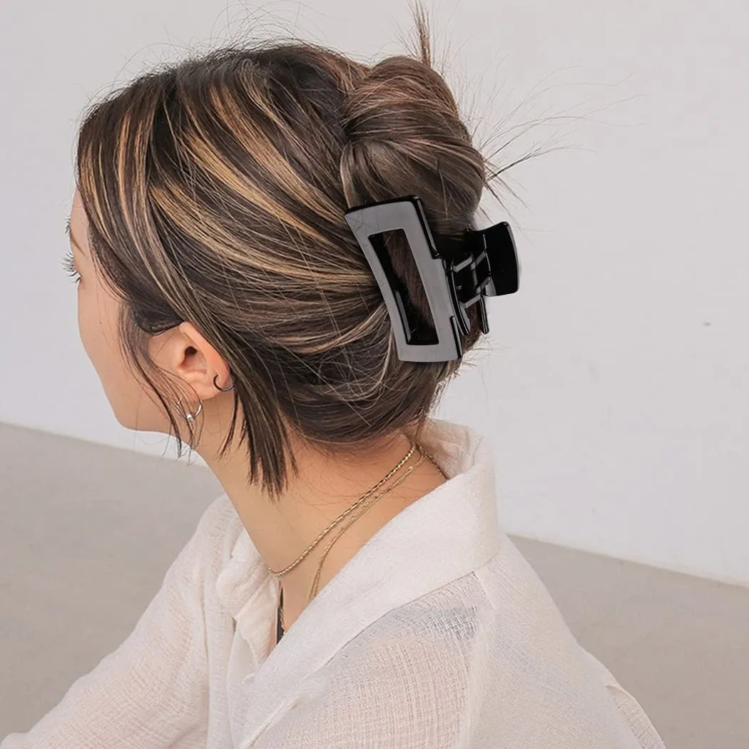 Canitor 4Pcs 3.1 inch Black Hair Clips Claw Clips for Thin and Medium Hair - Acrylic Rectangular French Design Jaw Clips