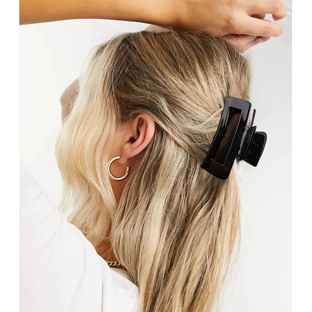 Canitor 4Pcs 3.1 inch Black Hair Clips Claw Clips for Thin and Medium Hair - Acrylic Rectangular French Design Jaw Clips