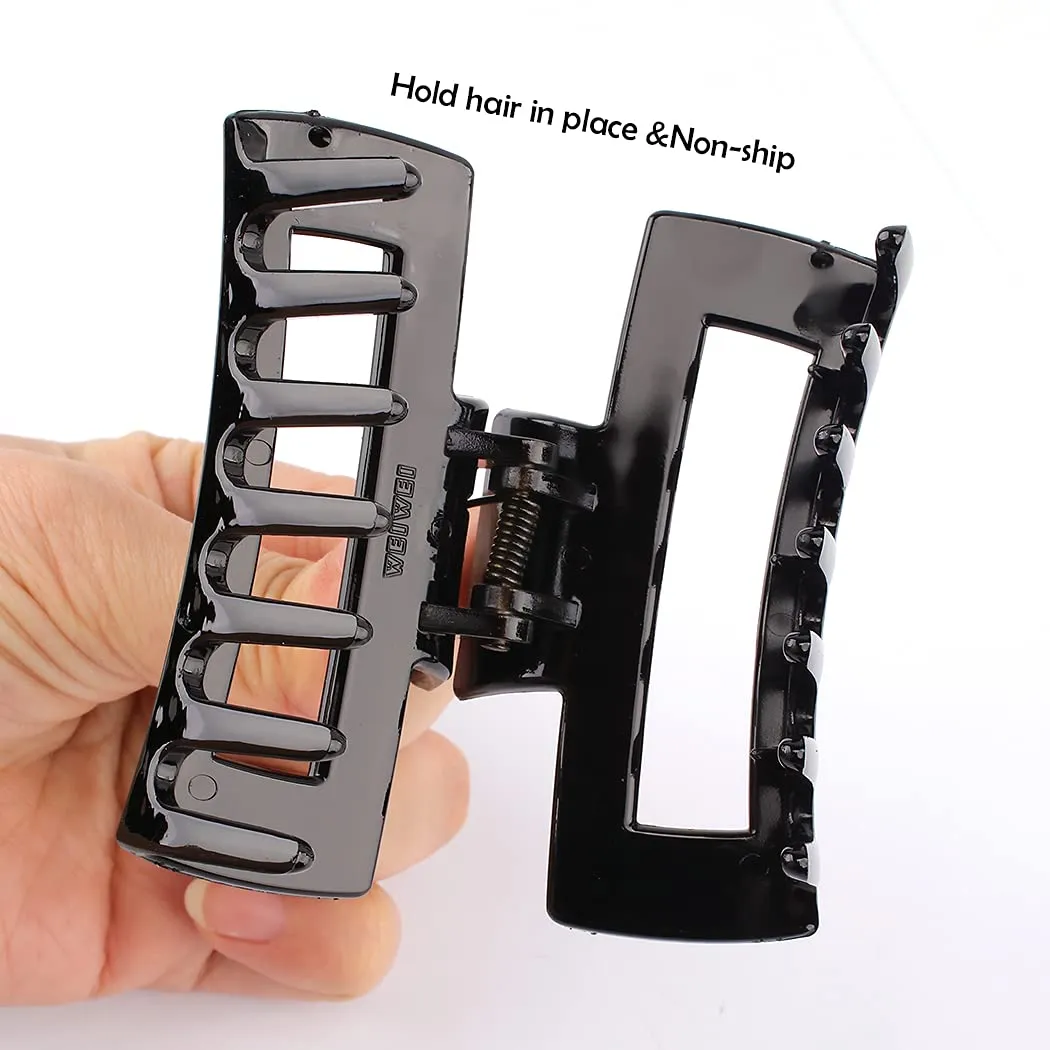 Canitor 4Pcs 3.1 inch Black Hair Clips Claw Clips for Thin and Medium Hair - Acrylic Rectangular French Design Jaw Clips
