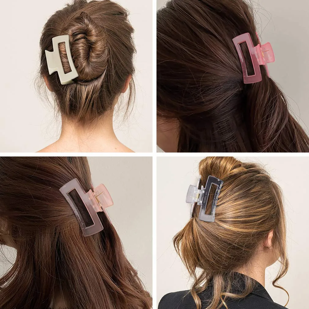 Canitor Hair Clips Set of 4: Pink Rectangular Acrylic Banana Non-slip Medium Claw Jaw Clips for Thin Hair, Y2K Hair Accessories