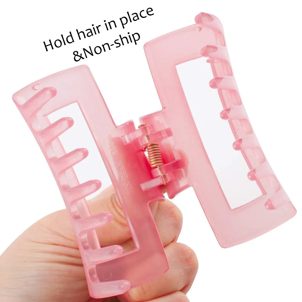 Canitor Hair Clips Set of 4: Pink Rectangular Acrylic Banana Non-slip Medium Claw Jaw Clips for Thin Hair, Y2K Hair Accessories