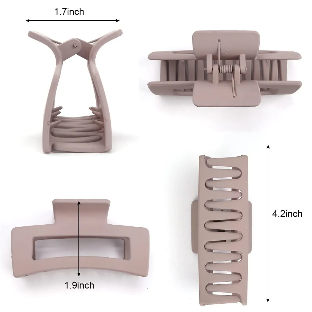 Canitor Matte Rectangular Banana Hair Clips for Thick Hair - 4 PCS Non-slip Design Jaw Clips and Barrettes for Women